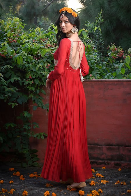 Mint Blush Floral Bead Embroidered Anarkali With Dupatta 