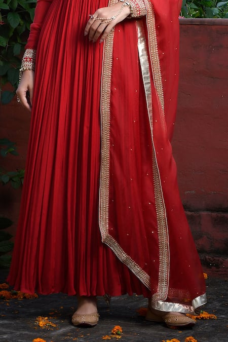 Buy_Mint Blush_Red Organza, Chiffon Sequins, Beads Floral Embroidered Anarkali With Dupatta _Online_at_Aza_Fashions