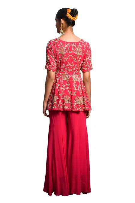 Mint Blush Pink Georgette Beads, Sequins Vine Embroidered Peplum Jacket With Kalidar Pant Online at Aza Fashions Mint Blush_Pink Georgette Beads, Sequins Vine Embroidered Peplum Jacket With Kalidar Pant _Online_at_Aza_Fashions