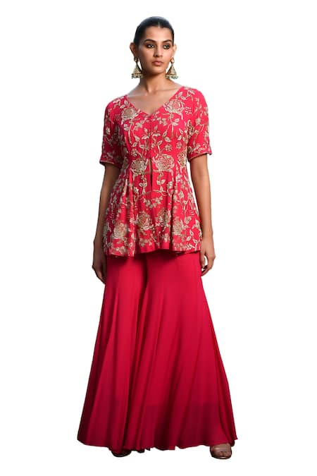 Shop Mint Blush Pink Georgette Beads, Sequins Vine Embroidered Peplum Jacket With Kalidar Pant Online at Aza Fashions Shop_Mint Blush_Pink Georgette Beads, Sequins Vine Embroidered Peplum Jacket With Kalidar Pant _Online_at_Aza_Fashions