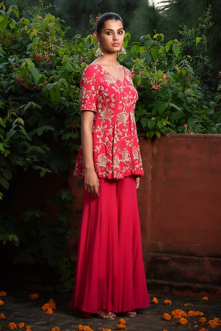 Buy Mint Blush Pink Georgette Beads, Sequins Vine Embroidered Peplum Jacket With Kalidar Pant Buy_Mint Blush_Pink Georgette Beads, Sequins Vine Embroidered Peplum Jacket With Kalidar Pant