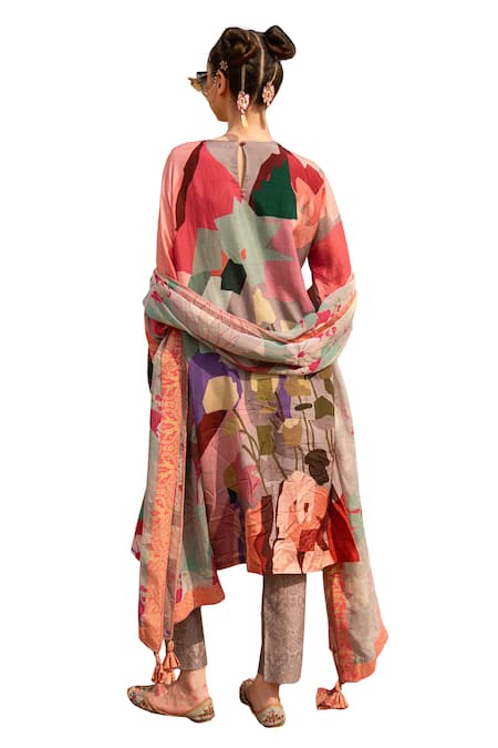 Buy Soniya G Grey Silk, Cotton Beads, Mirrors, Embroidery Round Floral Print Kurta Pant Set Online at Aza Fashions Buy_Soniya G_Grey Silk, Cotton Beads, Mirrors, Embroidery Round Floral Print Kurta Pant Set _Online_at_Aza_Fashions