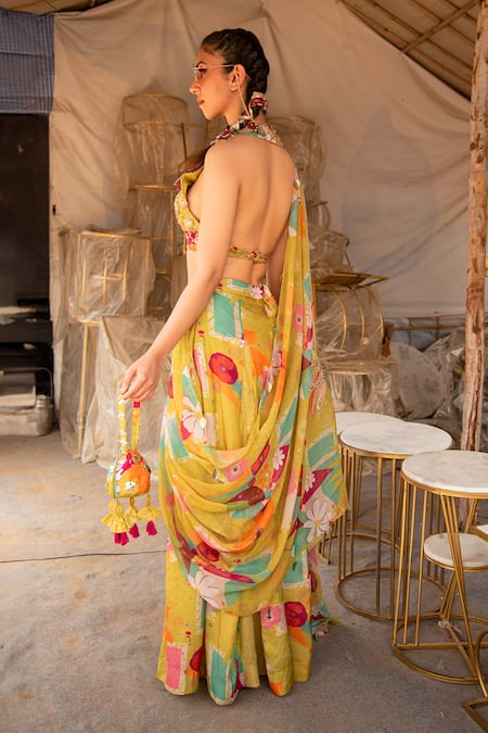 Soniya G Embroidered Blouse & Box Pleat Printed Pant Set 