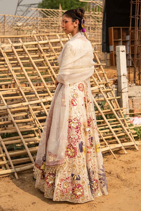 Shop Soniya G Ivory Silk, Cotton, Georgette Mirrors, Chitta And Work Anarkali With Dupatta at Aza Fashions Shop_Soniya G_Ivory Silk, Cotton, Georgette Mirrors, Chitta And Work Anarkali With Dupatta _at_Aza_Fashions
