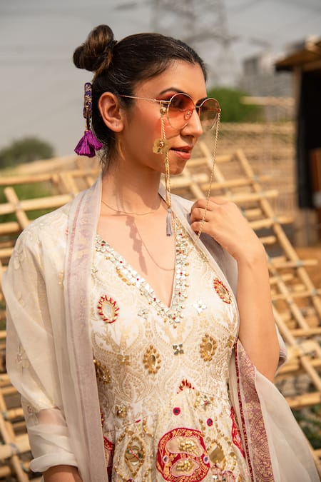 Buy Soniya G Ivory Silk, Cotton, Georgette Mirrors, Chitta And Work Anarkali With Dupatta Online at Aza Fashions Buy_Soniya G_Ivory Silk, Cotton, Georgette Mirrors, Chitta And Work Anarkali With Dupatta _Online_at_Aza_Fashions