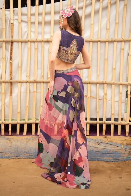 Soniya G Embroidered Blouse & Box Pleat Printed Pant Set 