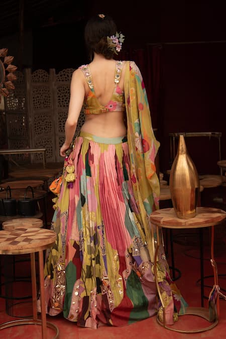 Soniya G Abstract Print & Embroidered Lehenga Set 