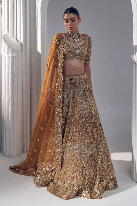 Ruchika Hurria Gold Embroidered Lehenga Set With Dupatta 