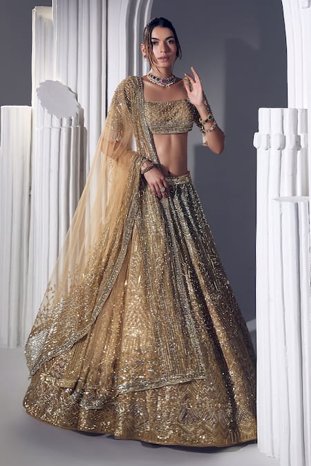 Ruchika Hurria Gold Crystal Embroidered Lehenga Set 