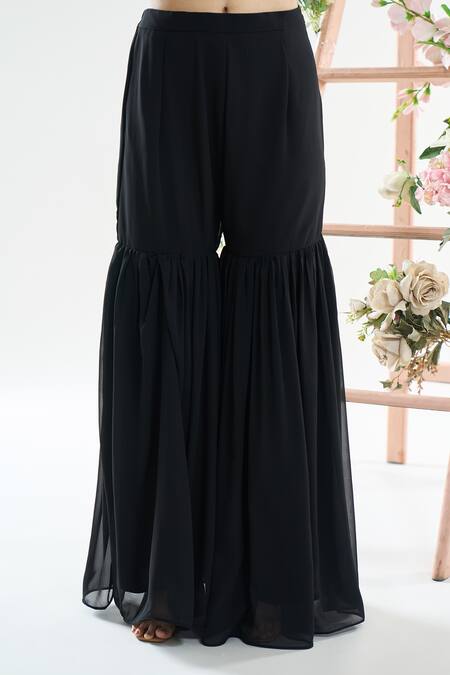 Basanti - Kapde Aur Koffee_Black Georgette Sequins, Zari, Embroidery Off Shoulder Anarkali Sharara Set_at_Aza_Fashions