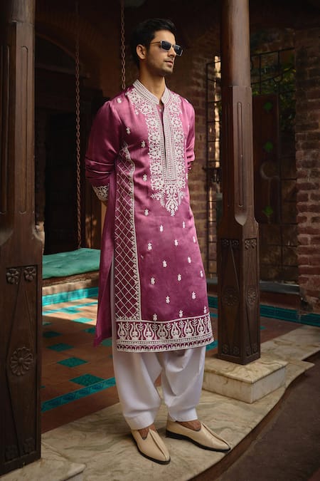 Ankit V Kapoor_Pink Viscose, Silk, Cotton Chittorgarh Kiran Dori Work Kurta And Salwar Set_Online_at_Aza_Fashions