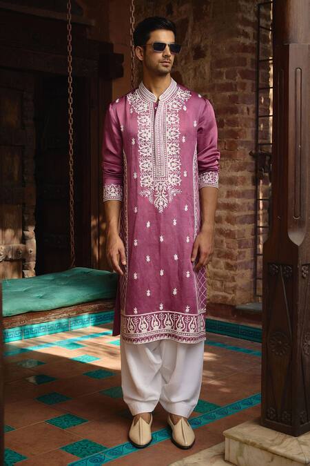 Ankit V Kapoor_Pink Viscose, Silk, Cotton Chittorgarh Kiran Dori Work Kurta And Salwar Set_at_Aza_Fashions