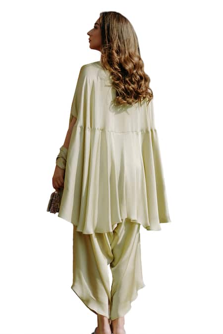 Kaprapan By Anaita Shah_Green Satin, Chiffon, Polyester Scatter Embroidered Kaftan Kurta And Pant Set_at_Aza_Fashions