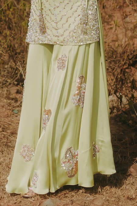 Kaprapan By Anaita Shah_Gold Satin, Chiffon, Polyester Cut Work, Scatter Embroidered Kurta Sharara Set_at_Aza_Fashions