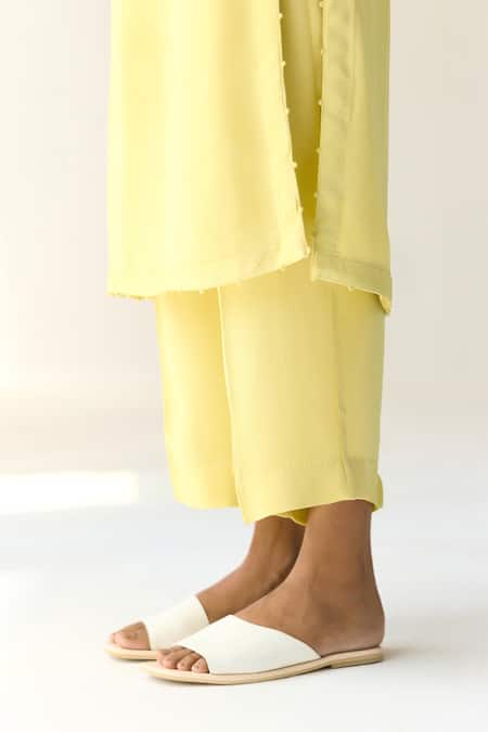 Buy_Shyam Narayan Prasad_Yellow Georgette Embroidery, Sequins Round Neck Floral Hand Kurta Set _Online_at_Aza_Fashions