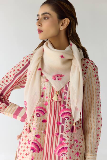 Buy_Shyam Narayan Prasad_Pink Chanderi, Georgette Embroidery Collared Hand Block Print Kurta Pant Set _Online_at_Aza_Fashions