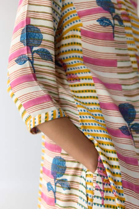 Buy Shyam Narayan Prasad Multi Color Georgette Round Neck Hand Bock Print Kurta And Trouser Co-ord Set Buy_Shyam Narayan Prasad_Multi Color Georgette Round Neck Hand Bock Print Kurta And Trouser Co-ord Set