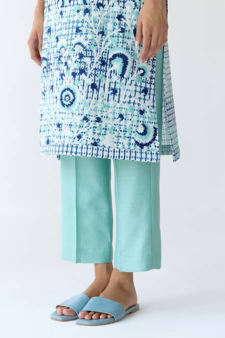 Shop_Shyam Narayan Prasad_Blue Chanderi, Georgette Sequins, Embroidery Round Hand Block Print Kurta Set _Online_at_Aza_Fashions