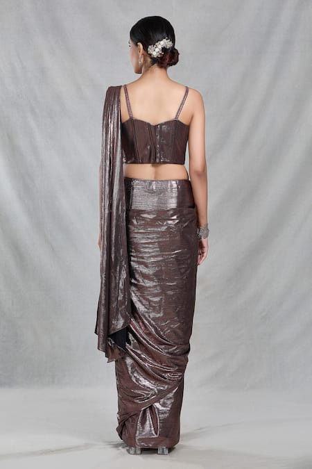 Samyukta Singhania Shimmery Stripe Pre-Draped Saree With Blouse 