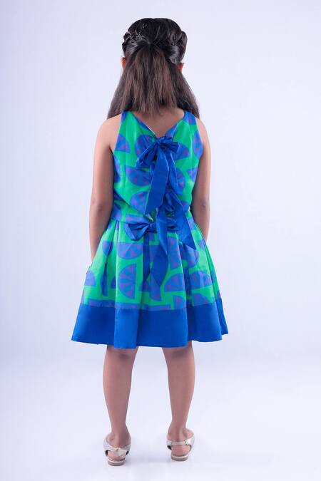 Shop_LA Dee DA_Green Cotton Sequins Lemon Print Top With Skirt_at_Aza_Fashions