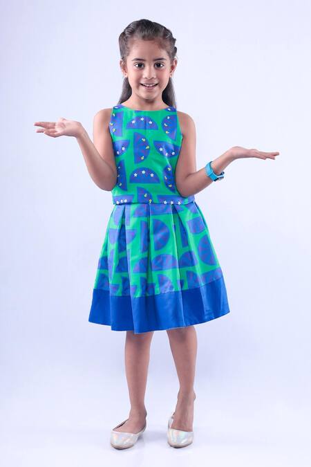 LA Dee DA_Green Cotton Sequins Lemon Print Top With Skirt_Online_at_Aza_Fashions