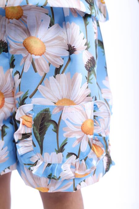 LA Dee DA Blue Cotton Blend Printed Floral Top With Shorts Online at Aza Fashions LA Dee DA_Blue Cotton Blend Printed Floral Top With Shorts _Online_at_Aza_Fashions