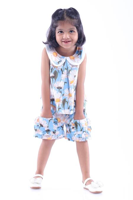 Buy LA Dee DA Blue Cotton Blend Printed Floral Top With Shorts Online at Aza Fashions Buy_LA Dee DA_Blue Cotton Blend Printed Floral Top With Shorts _Online_at_Aza_Fashions