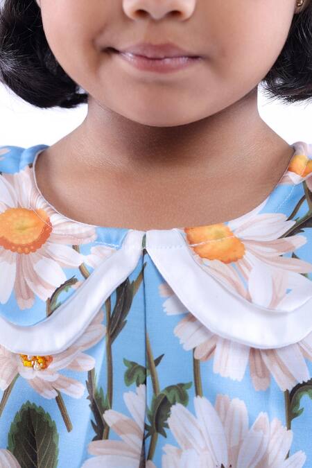 LA Dee DA Blue Cotton Blend Printed Floral Top With Shorts at Aza Fashions LA Dee DA_Blue Cotton Blend Printed Floral Top With Shorts _at_Aza_Fashions