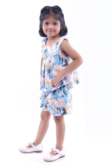Buy LA Dee DA Blue Cotton Blend Printed Floral Top With Shorts Buy_LA Dee DA_Blue Cotton Blend Printed Floral Top With Shorts