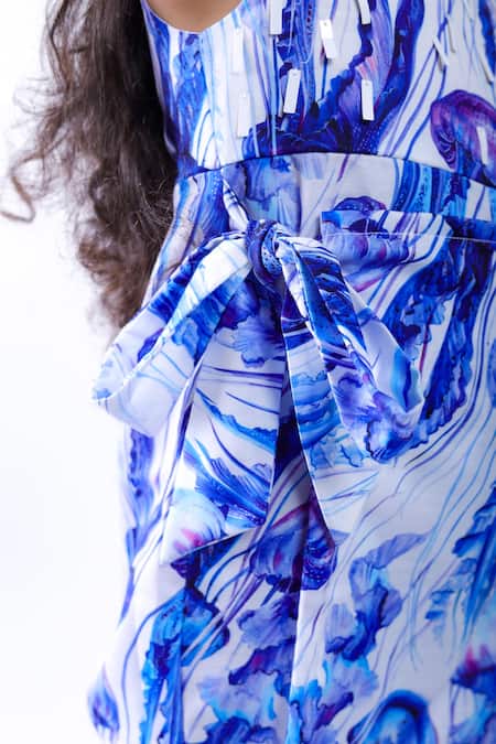 Buy LA Dee DA Blue Cotton Blend Printed Jellyfish Fish Jumpsuit Online at Aza Fashions Buy_LA Dee DA_Blue Cotton Blend Printed Jellyfish Fish Jumpsuit _Online_at_Aza_Fashions