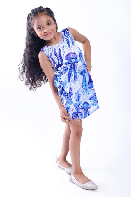 Shop LA Dee DA Blue Cotton Blend Printed Jellyfish Fish Jumpsuit Online at Aza Fashions Shop_LA Dee DA_Blue Cotton Blend Printed Jellyfish Fish Jumpsuit _Online_at_Aza_Fashions