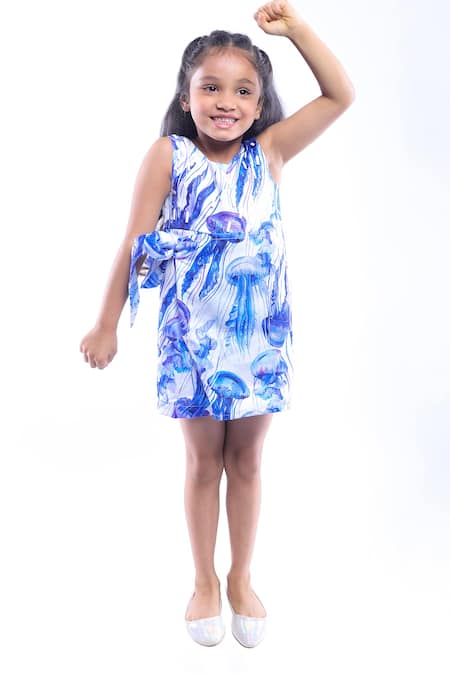 Buy LA Dee DA Blue Cotton Blend Printed Jellyfish Fish Jumpsuit Buy_LA Dee DA_Blue Cotton Blend Printed Jellyfish Fish Jumpsuit