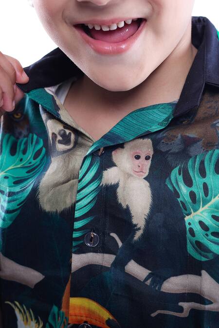 Buy_LA Dee DA_Green Cotton Jungle Print Shirt And Shorts Set 