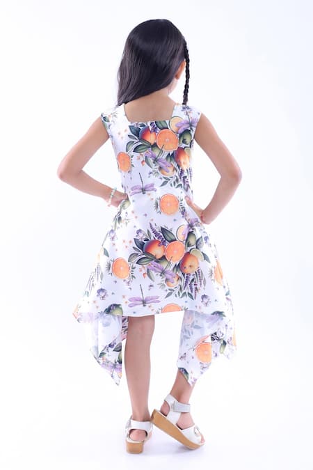 Shop LA Dee DA White Cotton Blend Printed Dragonfly Asymmetric Dress at Aza Fashions Shop_LA Dee DA_White Cotton Blend Printed Dragonfly Asymmetric Dress _at_Aza_Fashions