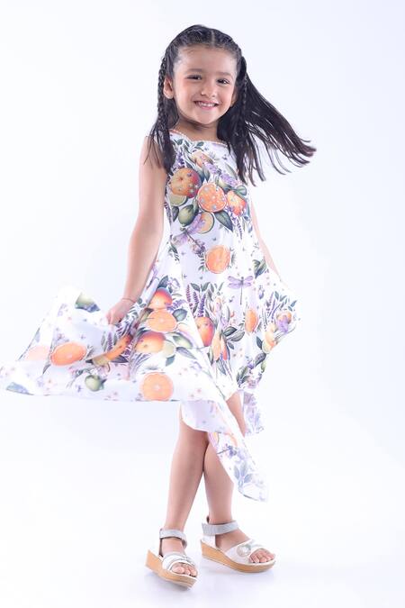 LA Dee DA White Cotton Blend Printed Dragonfly Asymmetric Dress Online at Aza Fashions LA Dee DA_White Cotton Blend Printed Dragonfly Asymmetric Dress _Online_at_Aza_Fashions