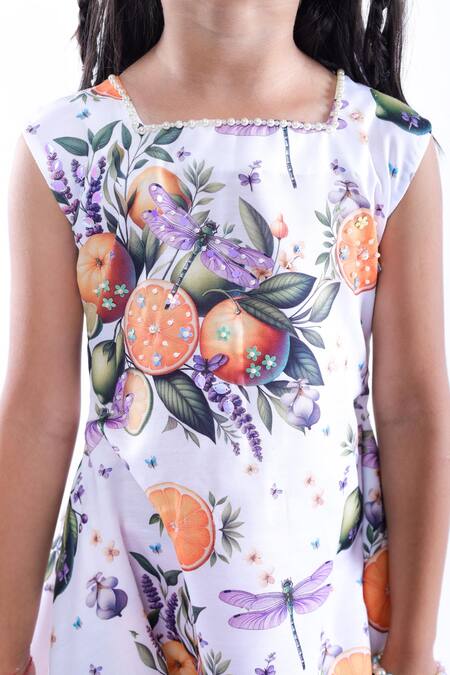 Buy LA Dee DA White Cotton Blend Printed Dragonfly Asymmetric Dress Online at Aza Fashions Buy_LA Dee DA_White Cotton Blend Printed Dragonfly Asymmetric Dress _Online_at_Aza_Fashions