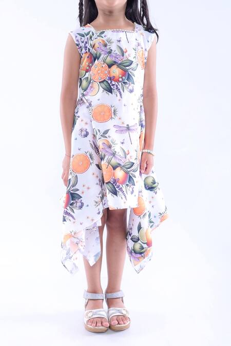 Shop LA Dee DA White Cotton Blend Printed Dragonfly Asymmetric Dress Online at Aza Fashions Shop_LA Dee DA_White Cotton Blend Printed Dragonfly Asymmetric Dress _Online_at_Aza_Fashions