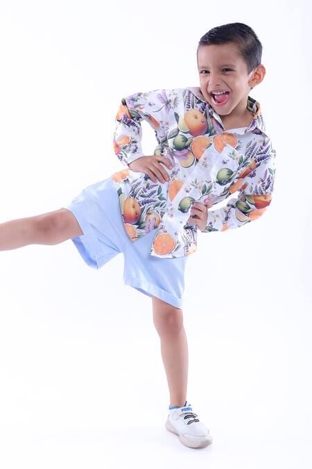 LA Dee DA_Multi Color Cotton Blend Printed Dragonfly Shirt With Shorts  _Online_at_Aza_Fashions