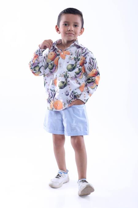 Shop_LA Dee DA_Multi Color Cotton Blend Printed Dragonfly Shirt With Shorts  _Online_at_Aza_Fashions