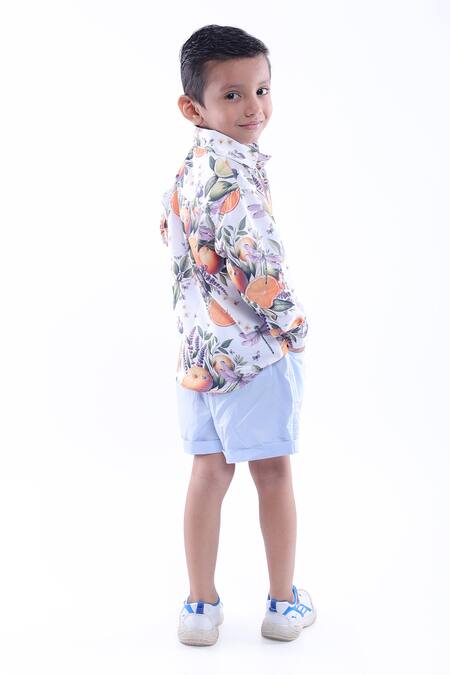 LA Dee DA_Multi Color Cotton Blend Printed Dragonfly Shirt With Shorts  _at_Aza_Fashions