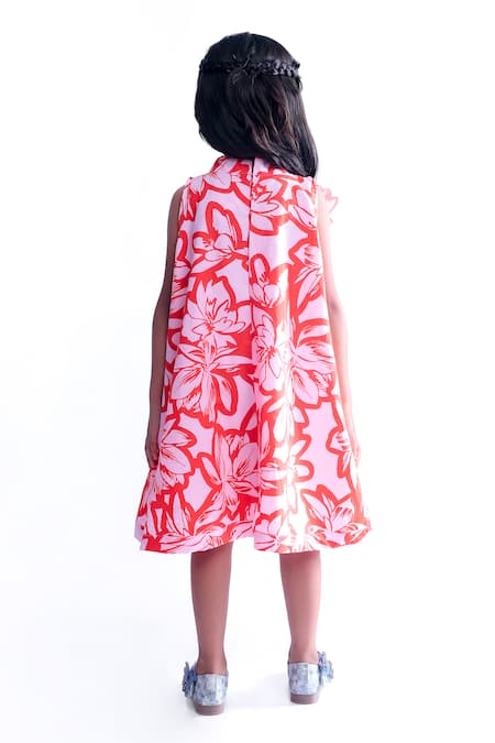 Shop LA Dee DA Pink Cotton Blend Printed Floral Cutwork Dress at Aza Fashions Shop_LA Dee DA_Pink Cotton Blend Printed Floral Cutwork Dress _at_Aza_Fashions