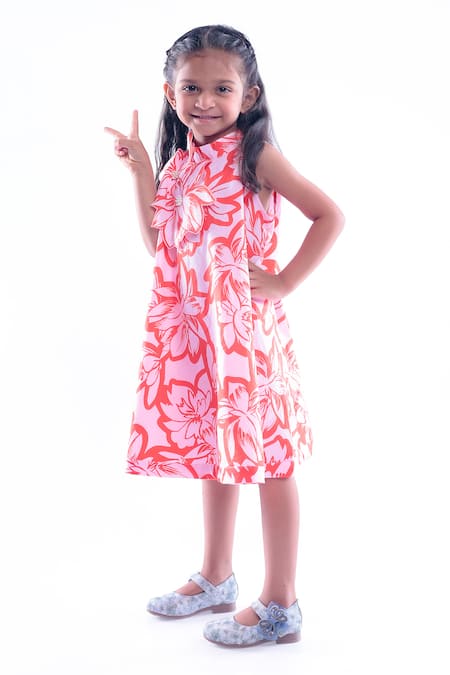 Buy LA Dee DA Pink Cotton Blend Printed Floral Cutwork Dress Online at Aza Fashions Buy_LA Dee DA_Pink Cotton Blend Printed Floral Cutwork Dress _Online_at_Aza_Fashions