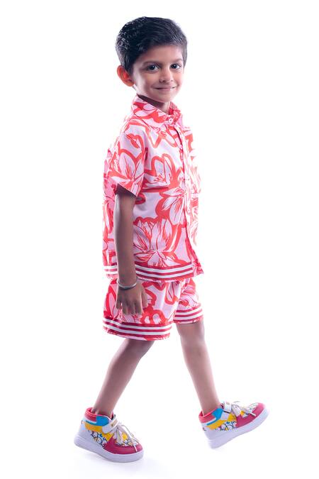 Buy_LA Dee DA_Pink Cotton Blend Printed Floral Shirt With Shorts  _Online_at_Aza_Fashions