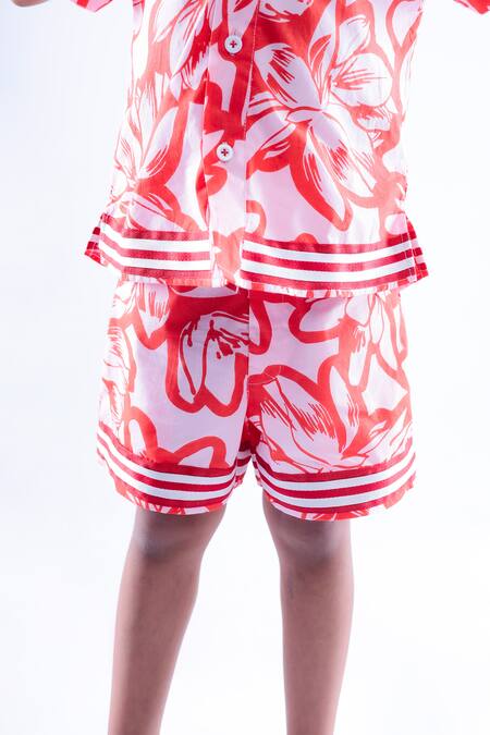 Shop_LA Dee DA_Pink Cotton Blend Printed Floral Shirt With Shorts  _Online_at_Aza_Fashions