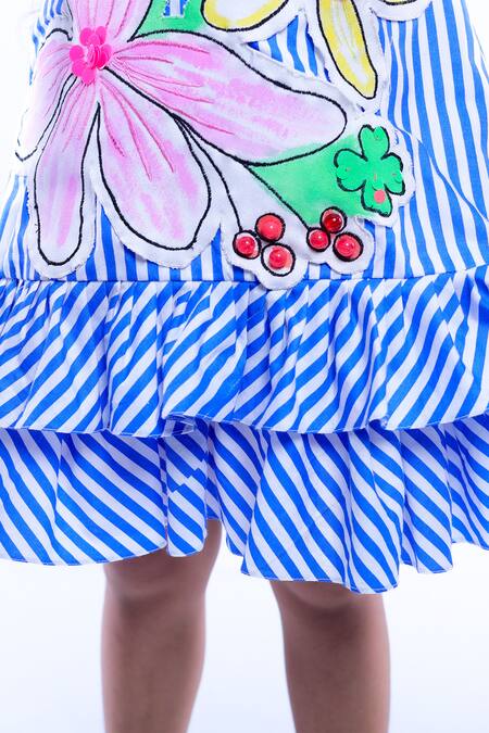 Buy LA Dee DA Blue Cotton Blend Stripe Pattern Frill Dress Online at Aza Fashions Buy_LA Dee DA_Blue Cotton Blend Stripe Pattern Frill Dress _Online_at_Aza_Fashions