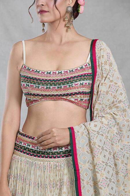 Buy_Samyukta Singhania_Multi Color Silk, Brocade Bandhani Bloom Crest Woven Banarasi Lehenga Set 