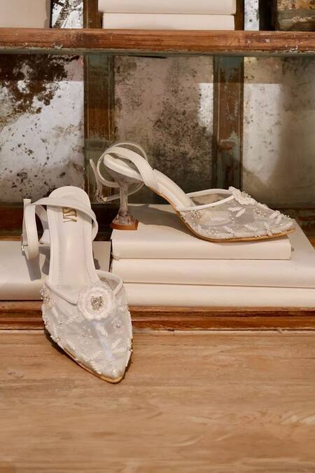 Shop_Tiesta_White Thread Chloe Bridal Heels _at_Aza_Fashions