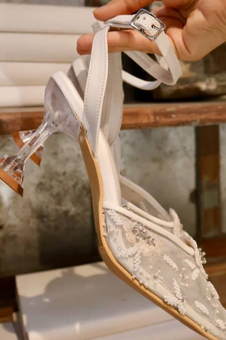 Buy_Tiesta_White Thread Chloe Bridal Heels _Online_at_Aza_Fashions