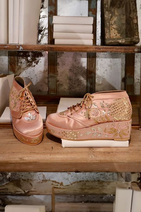 Tiesta Bloom Embroidered Bridal Sneaker Platform Wedges 