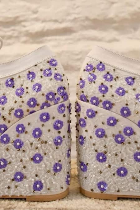 Tiesta White Pearls, Sequins Lavender Bloom Embroidered Sneaker Wedges Online at Aza Fashions Tiesta_White Pearls, Sequins Lavender Bloom Embroidered Sneaker Wedges _Online_at_Aza_Fashions